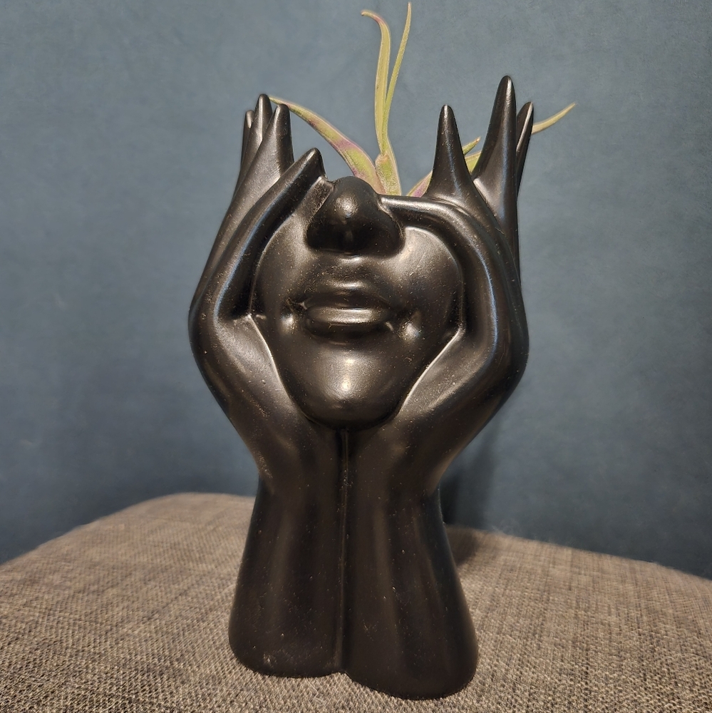 Black Modern Woman's Face And Hands Planter
